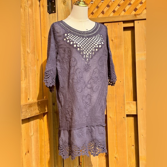 🆕 FARM Rio 🧿 NWOT Navy Blue Crochet Tunic Dress, Sz M - Picture 2 of 16